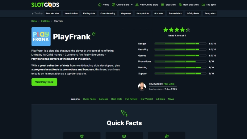 An example of a slot review page on Slot Gods