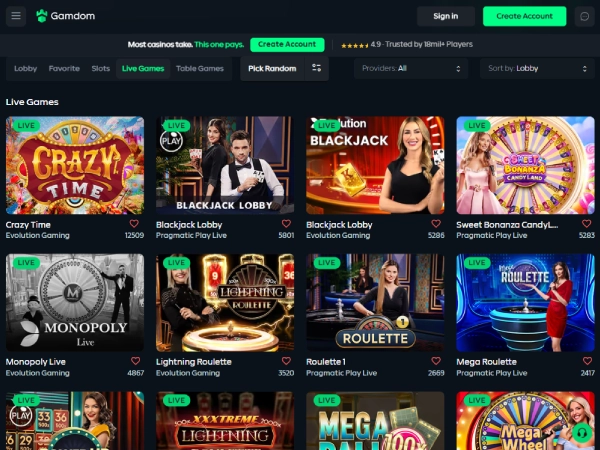Gamdom's live casino
