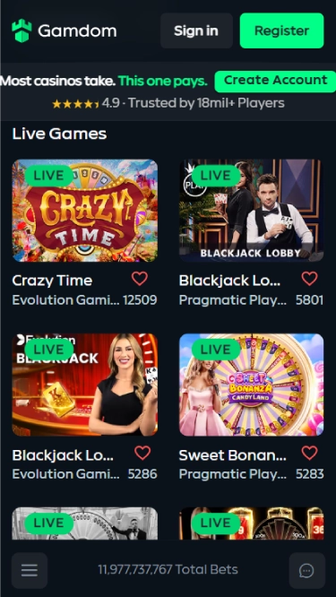 Gamdom's live casino