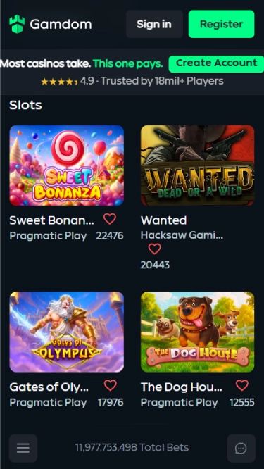 Gamdom's slots lobby