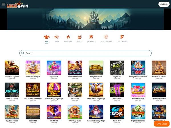 A screenshot of Locowin's homepage