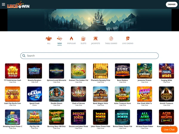 A screenshot of Locowin's new slots selection