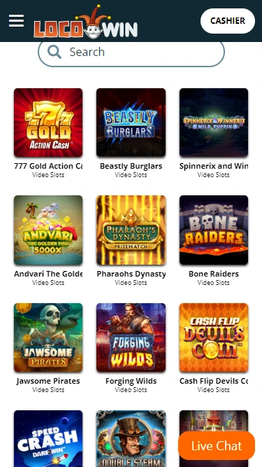 A screenshot of Locowin's new slots selection