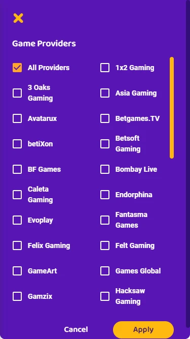 A screenshot of Simsinos Casino's developers list