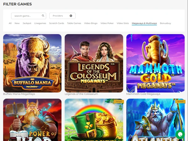 A screenshot of Wolfy Casino's Megaways slots page