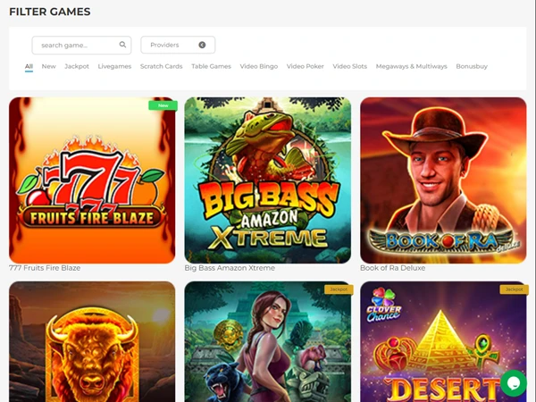 A screenshot of Wolfy Casino's slots page