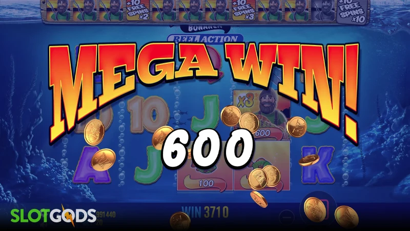 A screenshot of a big win in Big Bass Bonanza Reel Action slot
