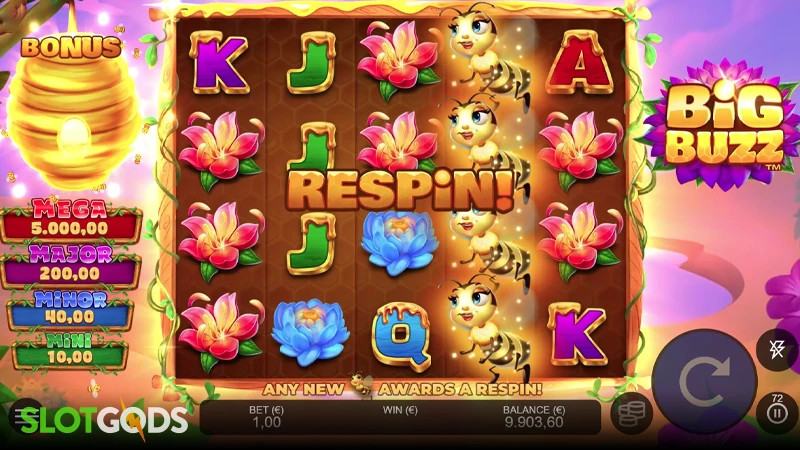 A screenshot of Big Buzz slot respins round