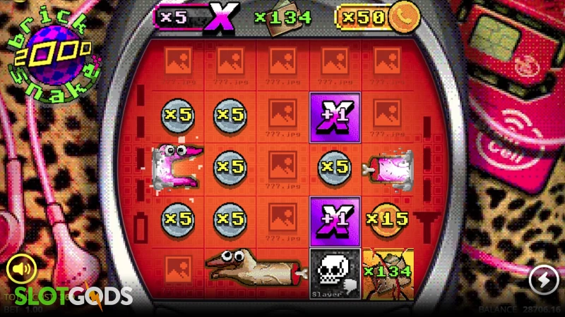 A screenshot of Brick Snake 2000 slot  bonus round gameplay