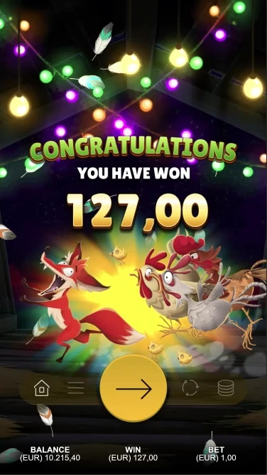A screenshot of a big win in Chickenville Power Combo slot