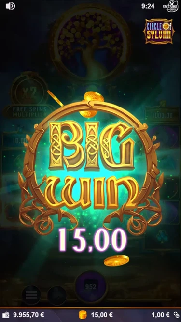 A screenshot of a big win in the Circle of Sylvan slot