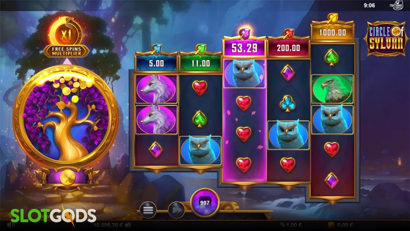 A screenshot of Circle of Sylvan slot gameplay