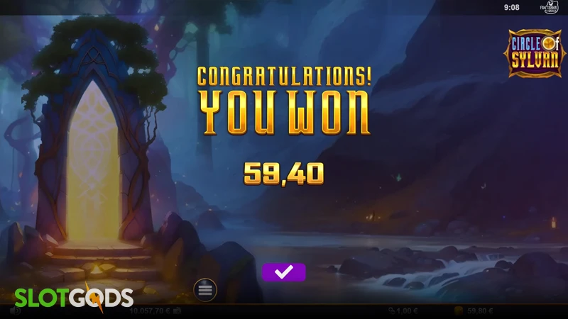 A screenshot of a big win in the Circle of Sylvan slot