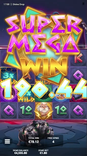 A screenshot of a big win in Divine Drop slot