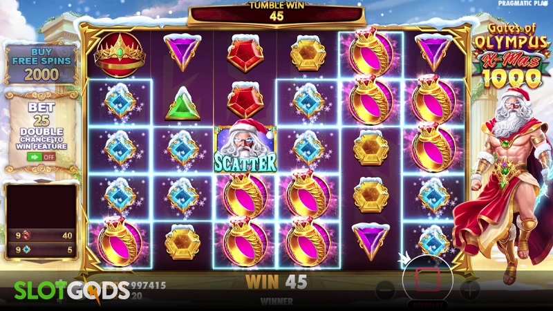 A screenshot of Gates of Olympus Xmas 1000 slot gameplay