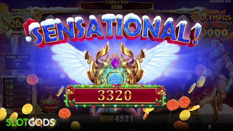 A screenshot of a big win in Gates of Olympus Xmas 1000 slot