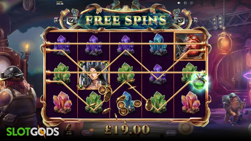 A screenshot of Gold Mine Mistress slot bonus round