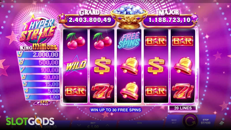 A screenshot of Hyper Strike King Millions slot gameplay