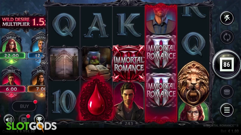 A screenshot of Immortal Romance 2 slot gameplay