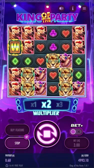 King of the party slot gameplay screenshot