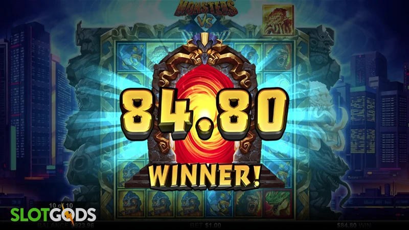 A screenshot of a big win in Monsters vs Diamonds slot