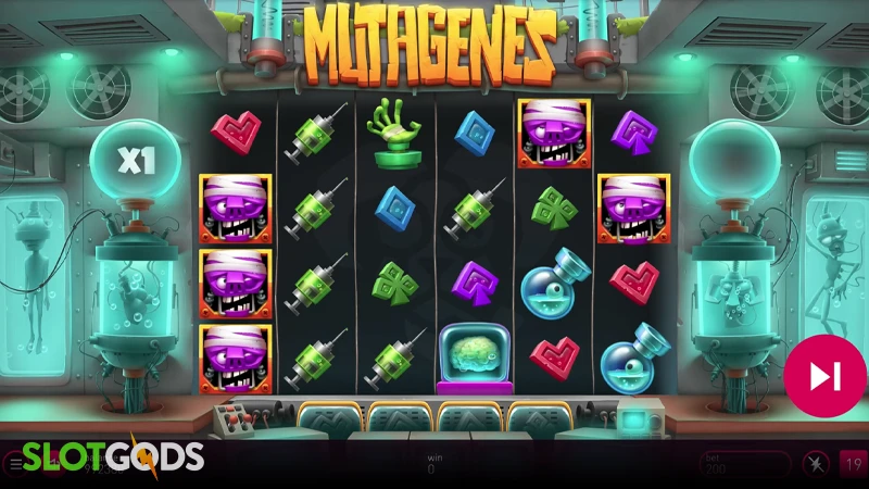 A screenshot of Mutagenes slot gameplay