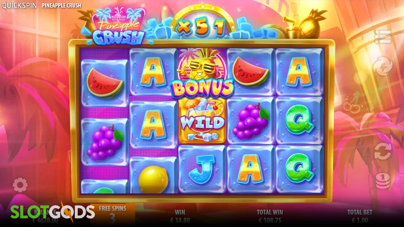 A screenshot of Pineapple Crush slot feature gameplay