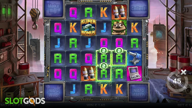 A screenshot of Pug Thugs of Nitropolis slot gameplay