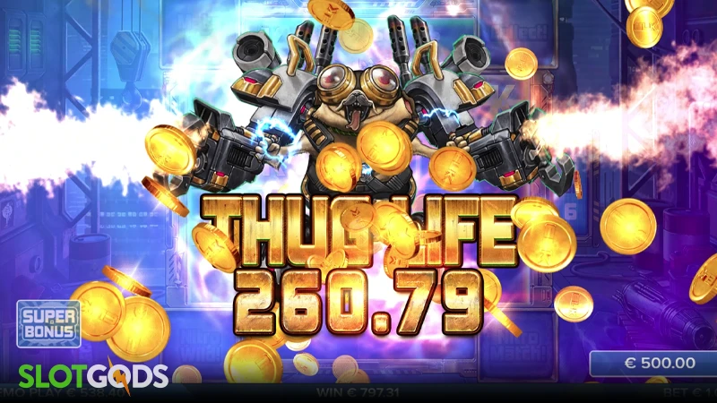 A screenshot of a big win in Pug Thugs of Nitropolis slot