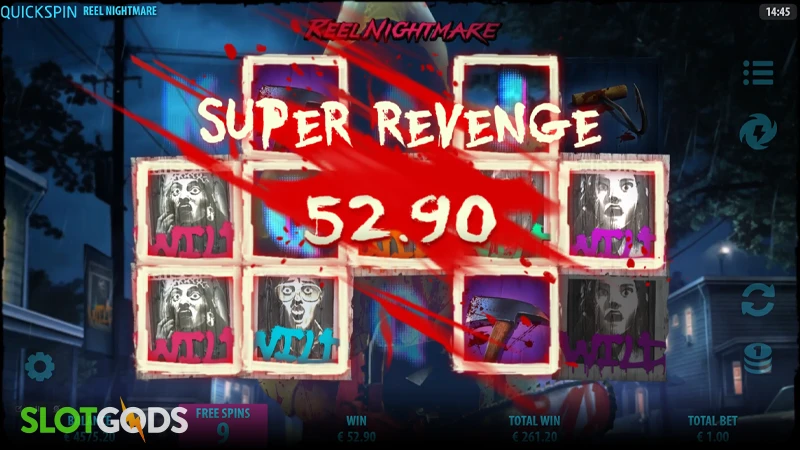 A screenshot of a big win in Reel Nightmares slot