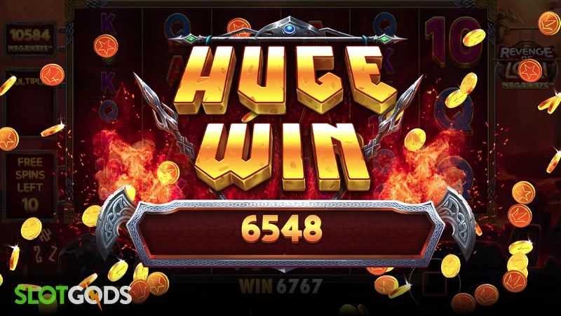 A screenshot of a big win on Revenge of Loki slot