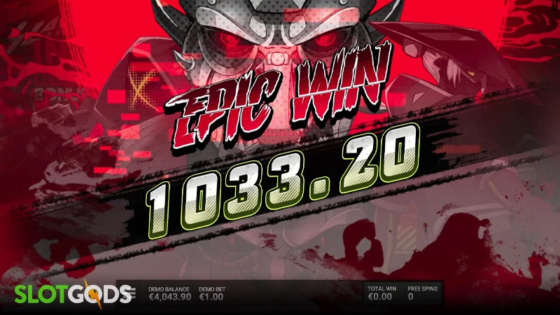 A screenshot of a huge win on Slayers Inc slot