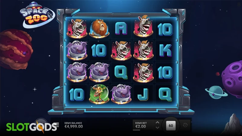 A screenshot of Space Zoo slot gameplay