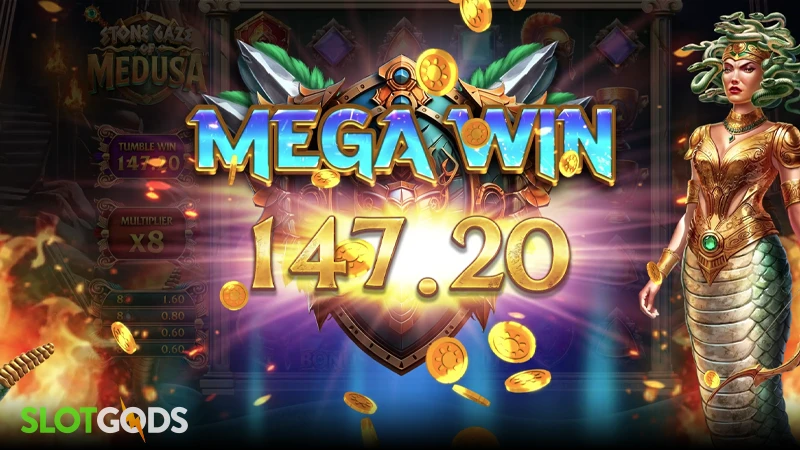 A screenshot of a big win in Stone Gaze of Medusa