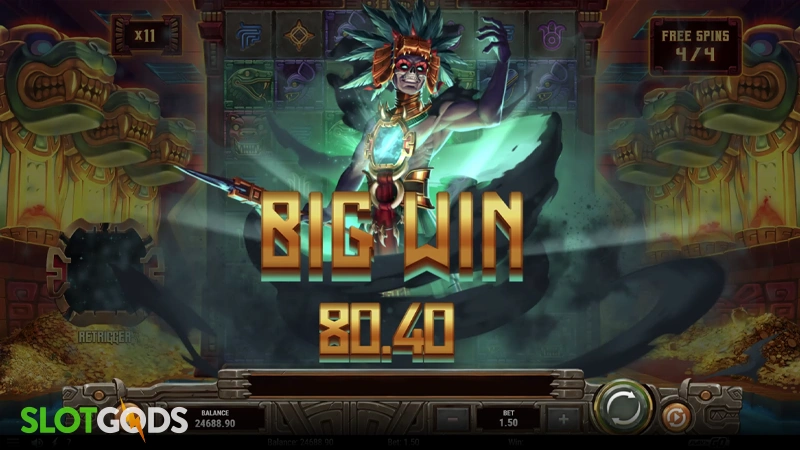 A screenshot of a big win in Temple of Tollan slot