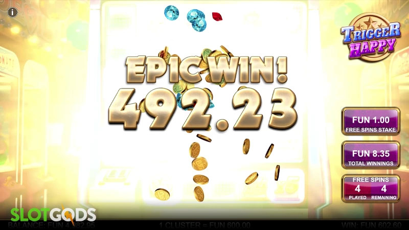 A screenshot of a big win in Trigger Happy slot