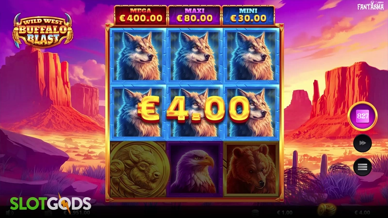 A screenshot of Wild West Buffalo Blast slot gameplay