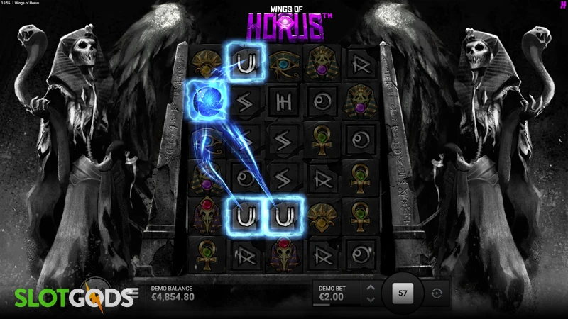 A screenshot of Wings of Horus slot gameplay