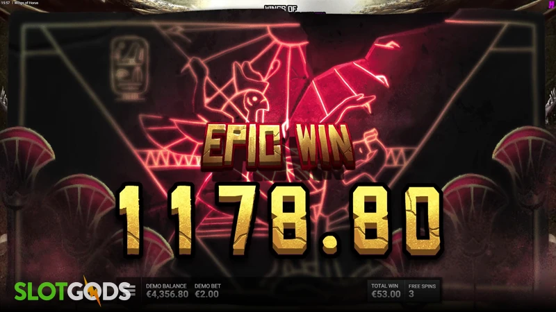 A screenshot of an epic win in Wings of Horus slot