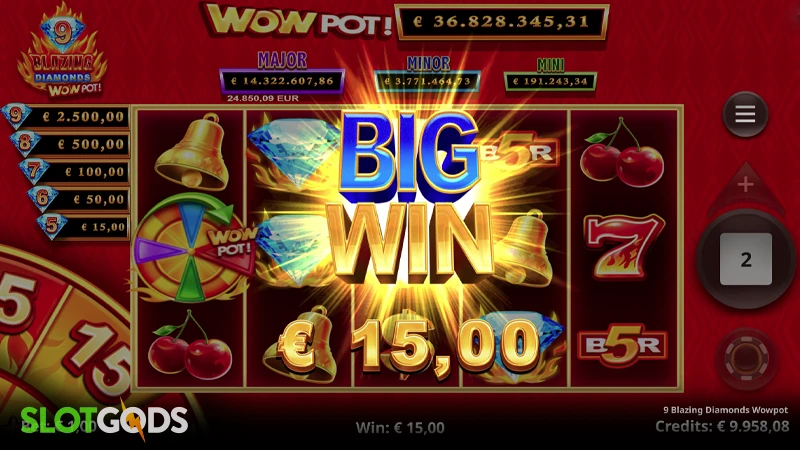 9 Blazing Diamonds WowPot Slot - Screenshot 3